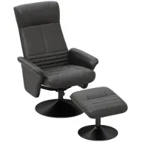 MODFU Relaxsessel mit Hocker drehbar Liegefunktion Schwarz 69x71x104 cm ergonomisch gepolstert mit Stahlfuß für Wohnzimmer Schlafzimmer Arbeitszimmer