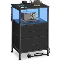 Songmics BELLAH Kollektion - Nachttisch mit Ladestation und App gesteuerter Beleuchtung , 1 offenes Fach, 2 Schubladen, tintenschwarz-ebenholzschwarz LGS302BH02