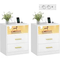 Vasagle Custos Kollektion -Nachttisch mit Ladestation und LED wolkenweiß LET829WB01