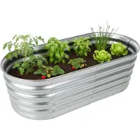 Relaxdays Hochbeet, verzinktes Metall, Blumen, Pflanzen & Gemüse, HxBxT: 45 x 150 x 60 cm, ovales Pflanzenbeet, silber
