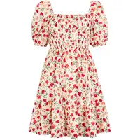 Apricot Minikleid "Minikleid aus Baumwollpopeline mit Blumenmuster" mit elastischem Bund