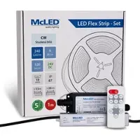 McLED LED-Band - Satz 1 m + Empfänger Nano IP67, 240 LED/m, CW, 6 W/m, DC 24V, 520 lm/m, CRI90, IP67, 10 mm, Konduktor 3 m ML-126.032.90.S01002