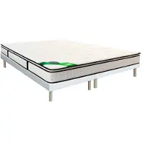 Vente-unique Bett-Set 180 x 200 cm, Polsterbett + 7-Zonen-Taschenfederkernmatratze mit integriertem Topper und Bambusbezug, Höhe 26 cm - MIREZA von NATUREA