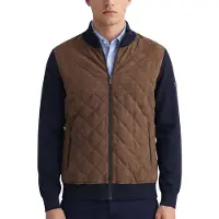 Bugatti Strickjacke "Regular Fit" mit Velour-Front & Stehkragen