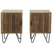 Feeling4Home Nachttisch 2er-Set Mangoholz massiv, modern mit Lamellen-Design, Braun, schwarze Metallbeine
