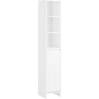 SoBuy BZR158-W Hochschrank Badschrank mit Wäschesack Wäscheschrank Badregal Badezimmerschrank Badezimmermöbel Weiß BHT ca. 30x170x30cm