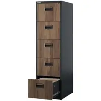 DELUKE Hängeregisterschrank abschließbar TION - 5 Schubladen mit Schloss | Aktenschrank Büroschrank aus Stahl Metallschrank, 163x46x62cm Anthrazit-Nussbaum