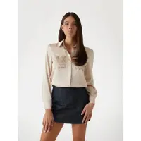 GUESS für Damen. W5RH40WFQC2 Regular Fit Hemd beige (M), Lässig, Polyester, Langarm