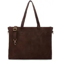 Manfield Dunkelbrauner Veloursleder-Shopper mit Flecht-Details | Größe Onesize