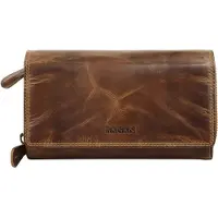 Bagan Damen Geldbörse aus braunem Leder mit RFID-Schutz, 14 Kartenfächern und Münzfach, 18x10x5 cm