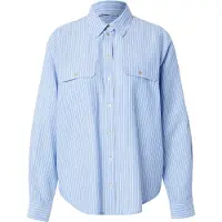 ONLY Hemdbluse "ONLWENDY L/S SHIRT WVN NOOS", Damen, Gr. XS, cashmere blau stripes:weiß stipre, Web, Obermaterial: 100% Baumwolle, gestreift, regular fit hüftlang, mit Umschlag, Blusen Hemdbluse