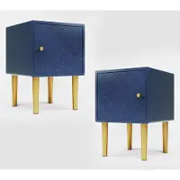STILVORA Nachttisch Spanplatte marineblau 35x35x50 cm mit variabel montierbarem Griff