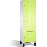 C+P Schließfachschrank Cambio, 2 Abteile, 8 Fächer, auf Füßen, B 600 x T 525 x H 1980 mm, lichtgrau/clowngrün