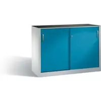 C+P Werkzeug-Beistellschrank mit Schiebetüren, innen 2 x 1 Boden, H1000xB1600xT400mm Front Lichtblau Korpus Lichtgrau
