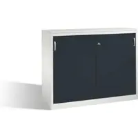 C+P Akten-Sideboard Acurado mit Schiebetüren, 2 x 3 Ordnerhöhen, H1200xB1600xT500mm Front Schwarzgrau Korpus Lichtgrau