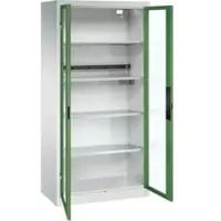 C+P Akkuladeschrank Acurado, abschließbar, mit Inneneinrichtung, B 930 x T 500 x H 1950 mm, Stahl, resedagrün RAL 6011/lichtgrau RAL 7035