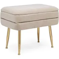 Bizzotto Bank Pavlina aus Samt, modern mit Stauraum, beige, goldfarbenes Metallgestell, 50 cm