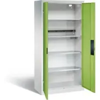 C+P Akku-Ladeschrank für 5 E-Werkzeuge, H1950xB930xT500mm, Viridingrün/Lichtgrau