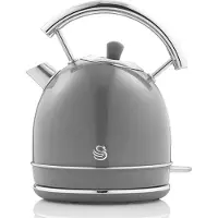 Swan SK14630GRNEU Retro Elektrisch Wasserkocher 1,8L Vintage Abschaltautomatik Kabellos, Edelstahl Grau