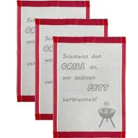 Ross Geschirrtuch "Schmeiss den Grill an, wir müssen Fett verbrennen", grau (grau, rot), B:50cm L:70cm, 100% Baumwolle, Geschirrtücher, Geschirrtuch, Sprüchetuch, aus 100% Baumwolle
