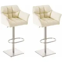 DELUKE 2er Set Barhocker SIHAR - Kunstleder Creme 64x45x88 cm Silber | Barstuhl Höhenverstellbar Mit Lehne Drehbar Tresenhocker Tresenstuhl Kneipenhocker