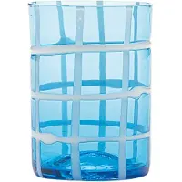 Zafferano Twiddle - Set mit 6 Aquamaringläsern aus geblasenem Glas, 35 cl - handgefertigte Trinkgläser mit weißem Dekor, spülmaschinenfest