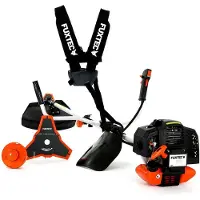 FUXTEC Benzin Motorsense FX-MS152 - 52ccm | Rasentrimmer mit 3PS | 2-Takt | 7,5Kg | 9-Zahn | Easy Start | Doppelfadenkopf + Messer | Freischneider
