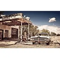 Papermoon Fototapete "Verlassene Tankstelle", bunt, B:5m L:2,8m, Vlies, Tapeten, Fototapete