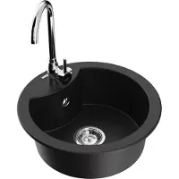 Mexen Diego 1-Becken-Granit-Spüle mit Mischbatterie Telma, Schwarz - 6512-77-670200-00