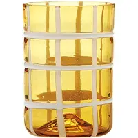 Zafferano Twiddle - Set mit 6 bernsteinfarbenen Gläsern aus geblasenem Glas, 35 cl - handgefertigte Trinkgläser mit weißem Dekor, spülmaschinenfest