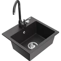 Mexen Milo 1-Becken-Granit-Spüle mit Mischbatterie Telma, Schwarz gesprenkelt - 6505-76-670200-76