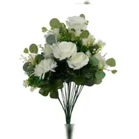 Décoris Kunst Blumen mit Rosen und Astern 38x50cm Sommerblumenstrauß Kunstblumen Osterdeko Blumendeko Frühlingsdeko Sommerdeko Weiß Grün