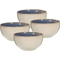 Excellent houseware Hochwertiges 4er-Set Steinzeug-Schalen 580ml Sandfarbe/Blau