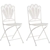 Beliani Gartenstuhl 2er Set Cremeweiß Eisen Antik-Optik Pfauen-Design Romantischer Französischer Stil Klappbar Garten Outdoor Terrasse Balkonstuhl