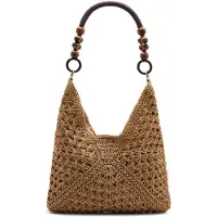Manfield Beigefarbene Schultertasche aus Raffia-Bast | Größe Onesize