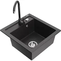 Mexen Vito 1-Becken-Granit-Spüle mit Mischbatterie Telma, Schwarz gesprenkelt - 6503-76-670200-76