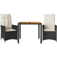 vidaXL 3-tlg. Bistro-Set mit Kissen Schwarz Poly Rattan und Akazie