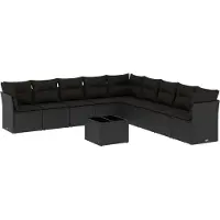 vidaXL 10-tlg. Garten-Sofagarnitur mit Kissen Schwarz Poly Rattan