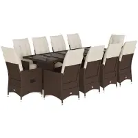 vidaXL 11-tlg. Garten-Bistro-Set mit Kissen Braun Poly Rattan