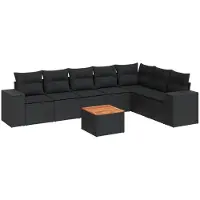 vidaXL 8-tlg. Garten-Sofagarnitur mit Kissen Schwarz Poly Rattan
