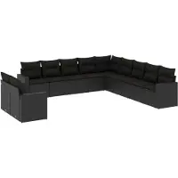 vidaXL 11-tlg. Garten-Sofagarnitur mit Kissen Schwarz Poly Rattan