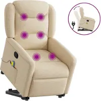vidaXL Hochwertig Massagesessel mit Aufstehhilfe Creme Stoff 3303212