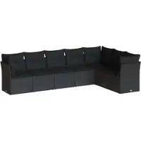 vidaXL 7-tlg. Garten-Sofagarnitur mit Kissen Schwarz Poly Rattan