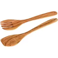 Fackelmann Salatbesteck 30 cm OLIVE, Salatbesteck aus Holz spülmaschinenfest, Salatgabel und Salatlö