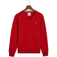 Gant für Herren. 87212 Pullover mit V-Ausschnitt aus sehr feiner roter Schafwolle (S), Lässig