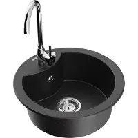 Mexen Diego 1-Becken-Granit-Spüle mit Mischbatterie Telma, Schwarz/Silber - 6512-73-670200-00