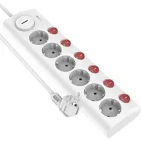 Revolt 6-fach-Steckdosenleiste, einzeln schaltbar, Hauptschalter, 3.680 Watt