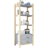 OKWISH Standregal 70x44x180 cm Blau Holz mit 2 Schubladen, 4 Ablagen, Bücherregal Wohnzimmer Schlafzimmer Aufbewahrung
