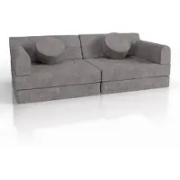 Juskys Kinder Spielsofa Kayo - Hellgrau, baubare Stapelsteine für Kinder, pflegeleichte Kindercouch aus Cord