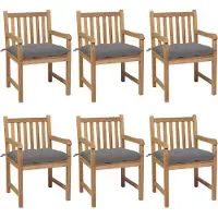 vidaXL "2024 Moderne" Gartenstühle 6 Stk. mit Grauen Kissen Massivholz Teak - Gartenstühle Neu8057237